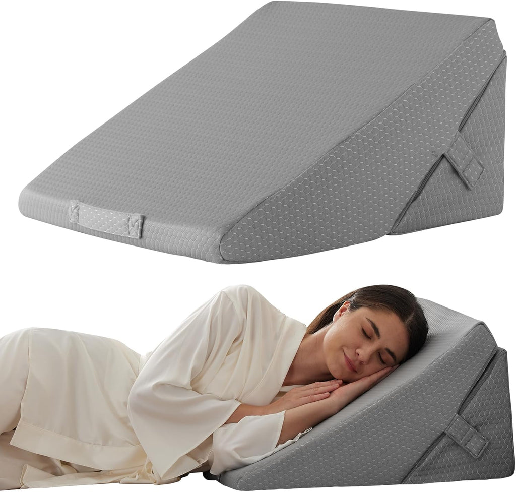 Bedluxe Wedge Pillow for Sleeping, Adjustable 9&12 Inch Foldable Bed Wedge Pillow Set, Orthopedic Memory Foam Triangle Pillows Wedge, 7-in-…