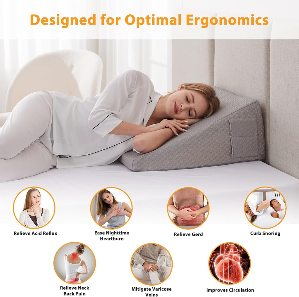 Ruqmuis Wedge Pillow for Sleeping, 12" Bed Wedges Pillow for Headboard, Triangle Incline Wedge for Acid Reflux, Pillows Wedge for Back, El…