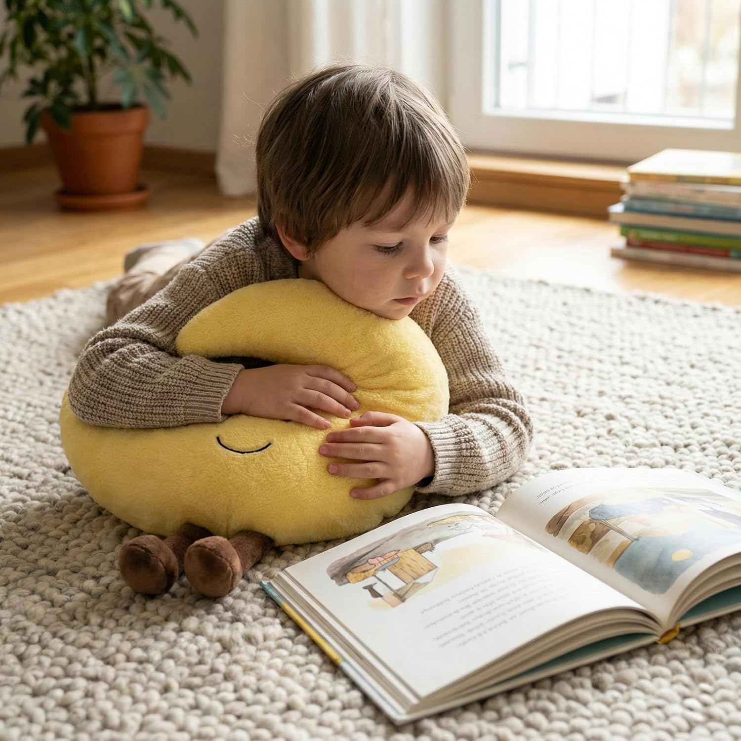 WEIGEDU Crescent Moon Stuffed Animal Plush Toy Cute Yellow Body Pillow with Legs Soft Celestial Theme Gift for Kids Baby Nursery Decor 22…