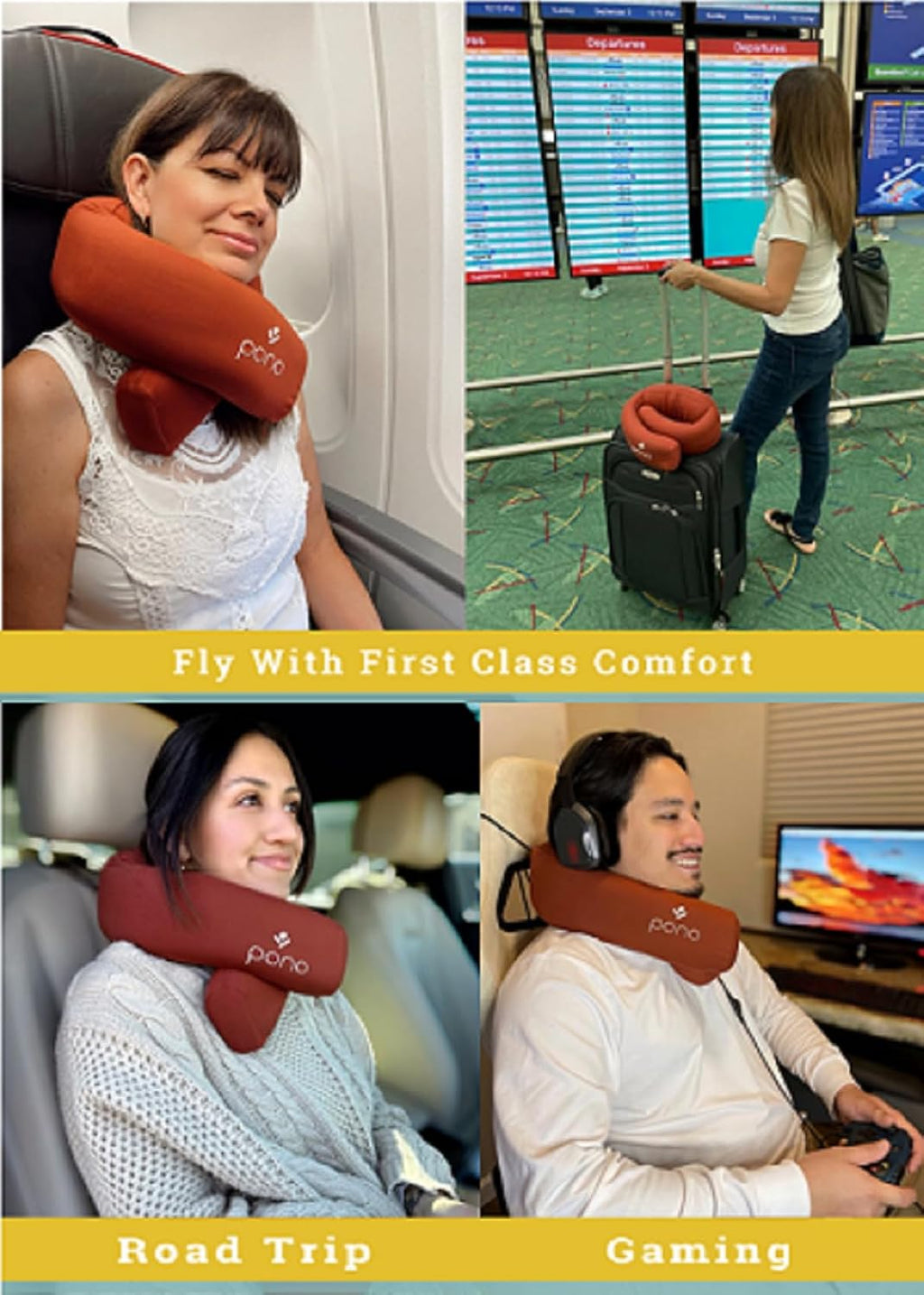 Pono Neck Cradle Travel Pillow (Patented): Memory Foam, Ergonomic 360° Adjustable Support, Prevents Head Nods. Infinity Shape Fits All…