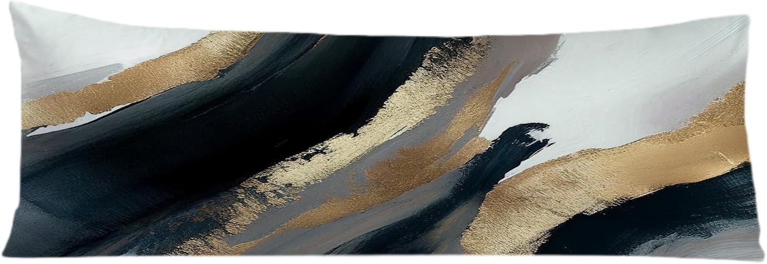 Black and Gold Abstract Body Pillow Covers 20x54, Mid Century Modern Black Gold and White Long Body Pillow Case Cover with Hidden Zipper…