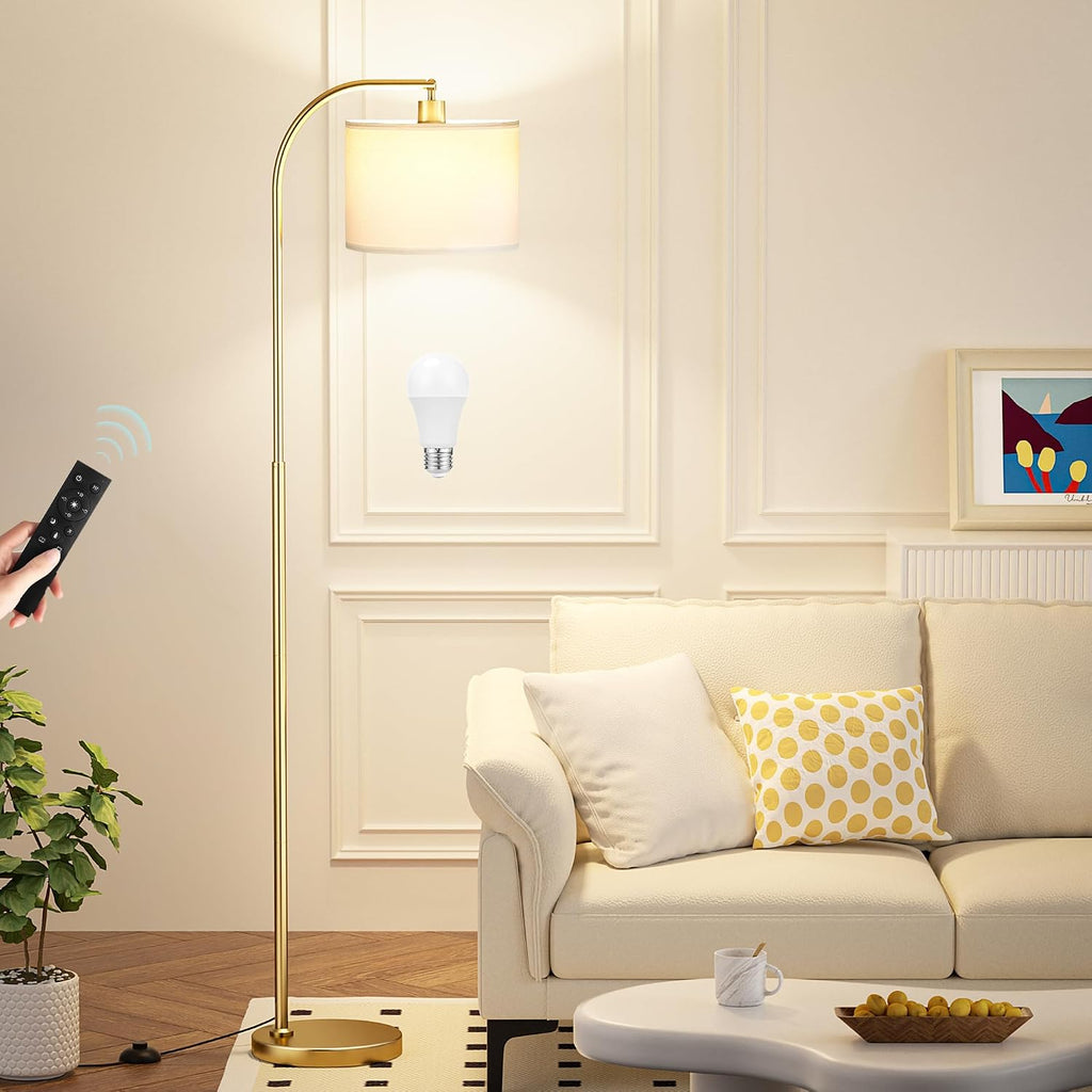 Ambimall Arc Floor Lamp with Remote and Stepless Dimmable Bulb, Colors Temperature & Brightness Adjustable, Floor Lamps for Living Room(Whi…