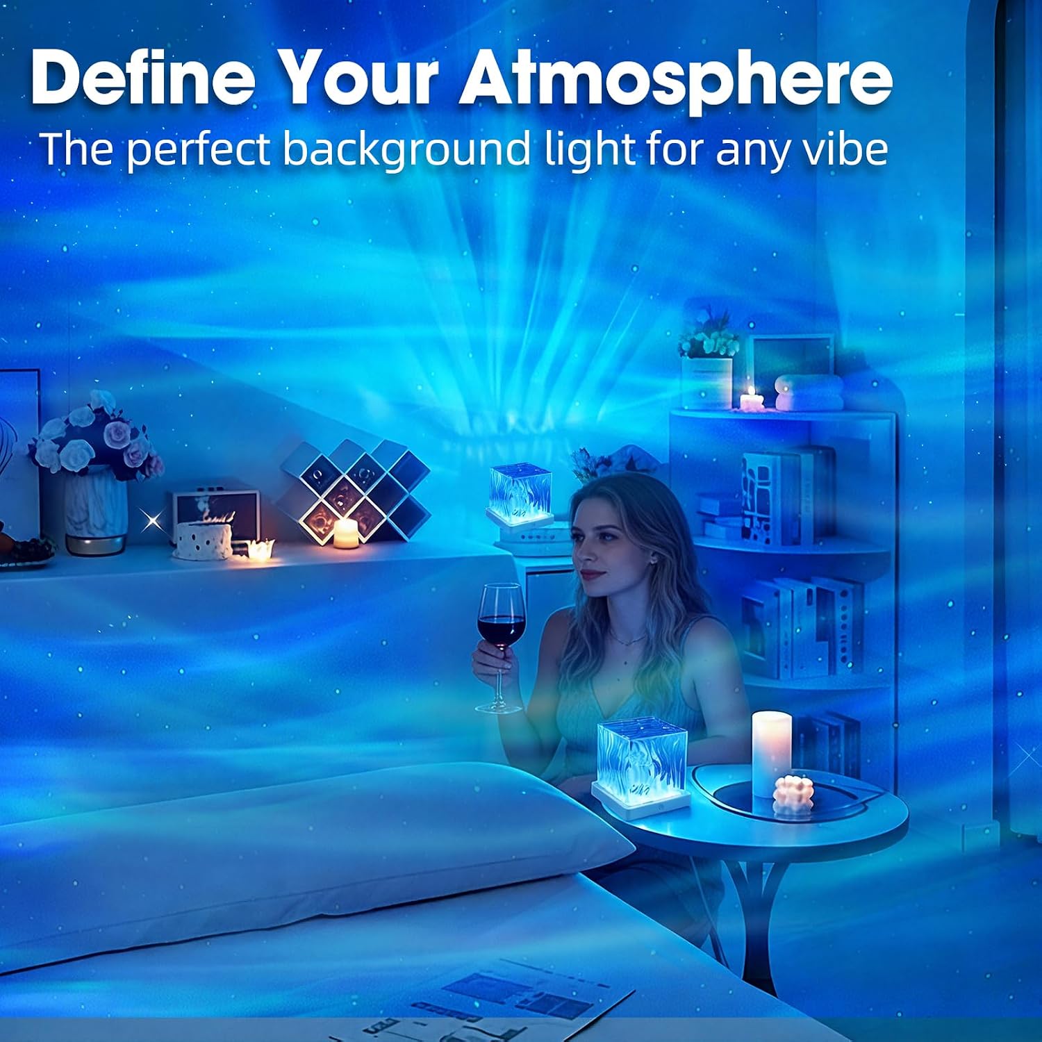 Northern Lights Projector, 16 Colors Aurora Cube Shower Lamp Projector with Remote and 3D Ocean Water Ripple Lamp for Bedroom, Galaxy…