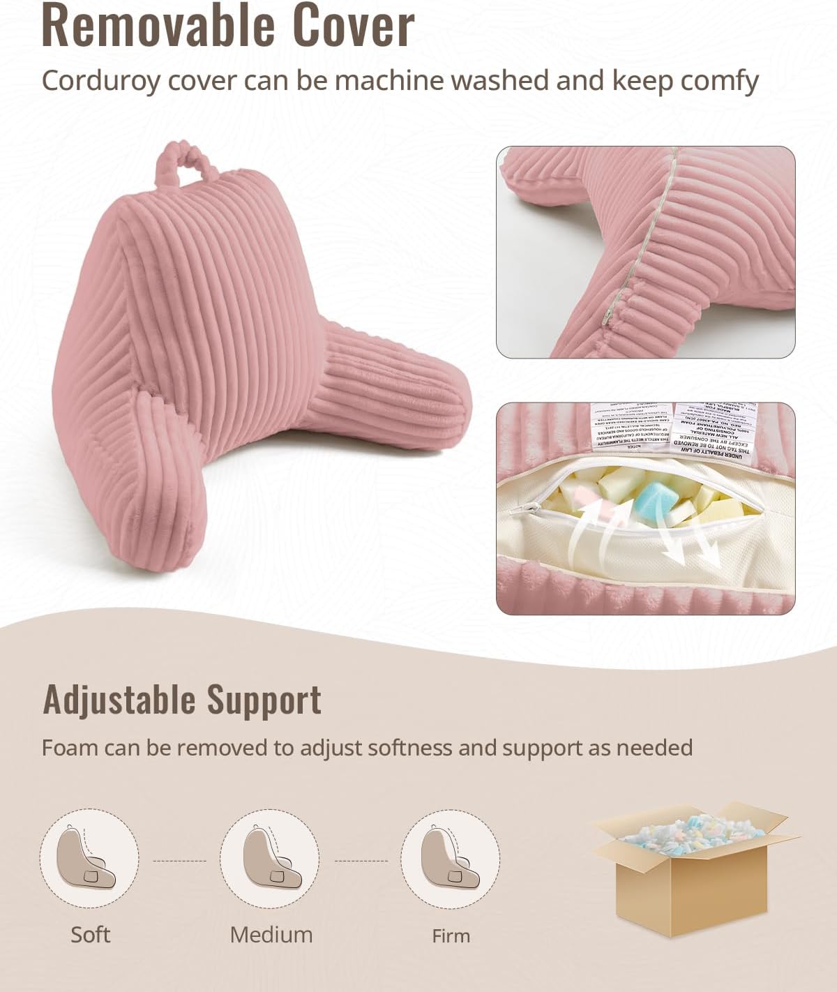 BlissfulDiary Blissful Diary Reading Pillow for Sitting in Bed, Large Flannel Back Pillow Bed Sitting Up for Adult & Children, Backrest Cus…