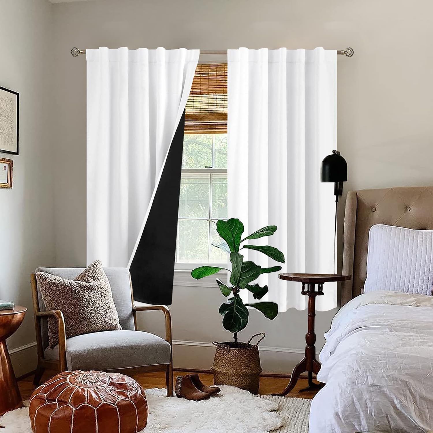 BGment Pure White 100% Blackout Curtains 63 Inches Long with Thermal Insulated Liner, Rod Pocket and Back Tab Double Layer Full Room…