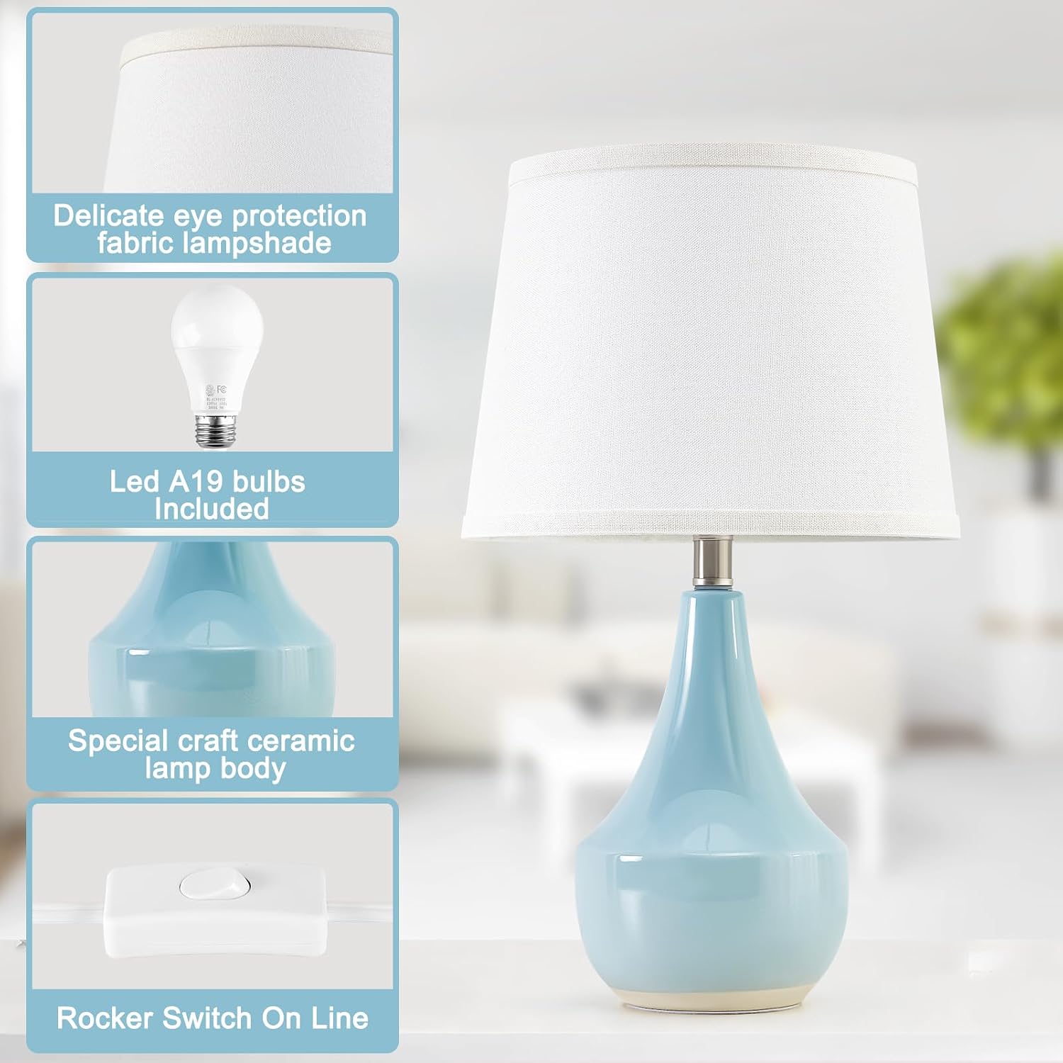 GyroVu 18" Table Lamp Set of 2, Ceramic Lamp Classic Beside Lamps Nightstand Lamp Modern Cute Lamp for Living Room, Bedroom & Office…
