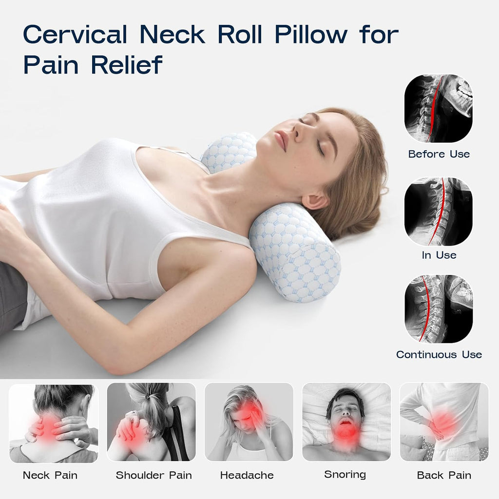 Forcanby Neck Roll Pillow for Neck - Memory Foam Neck Support Pillow for Bed, Cylinder Pillows, Round Neck Pillow for Sleeping, 15.7 * 5 *…