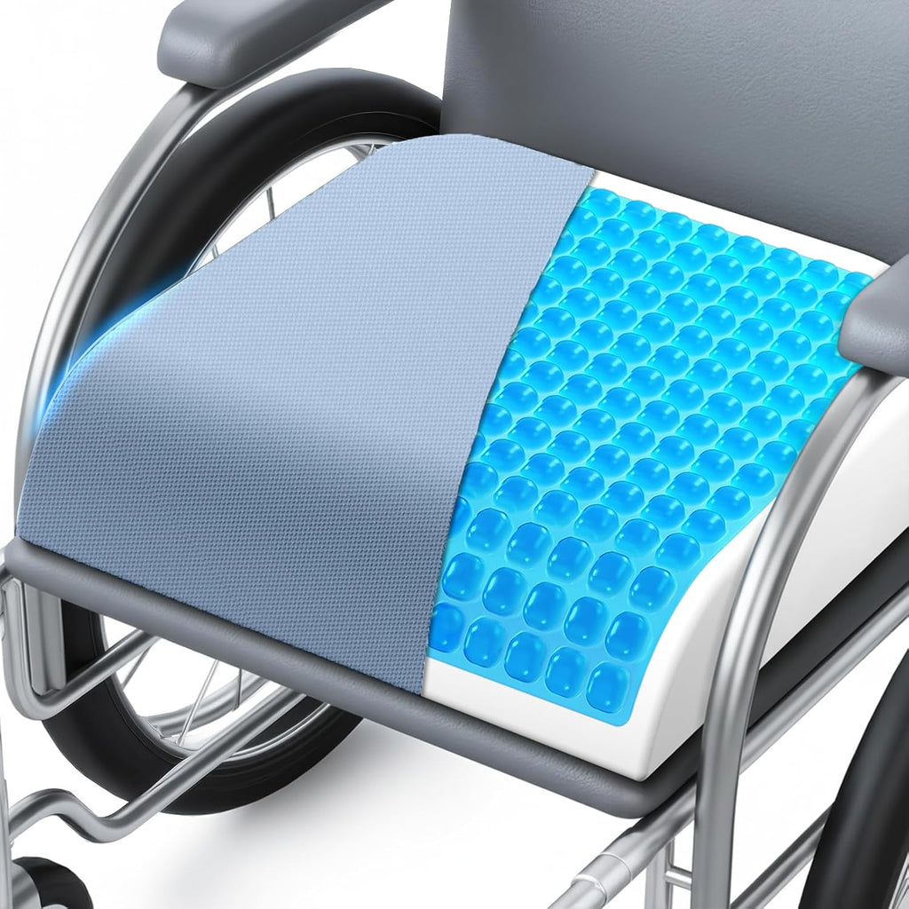 Wheelchair Seat Cushion for Pressure Relief, Cooling Gel Memory Foam Chair Cushion with Slope-Edge Design, Coccyx Support for Tailbone…