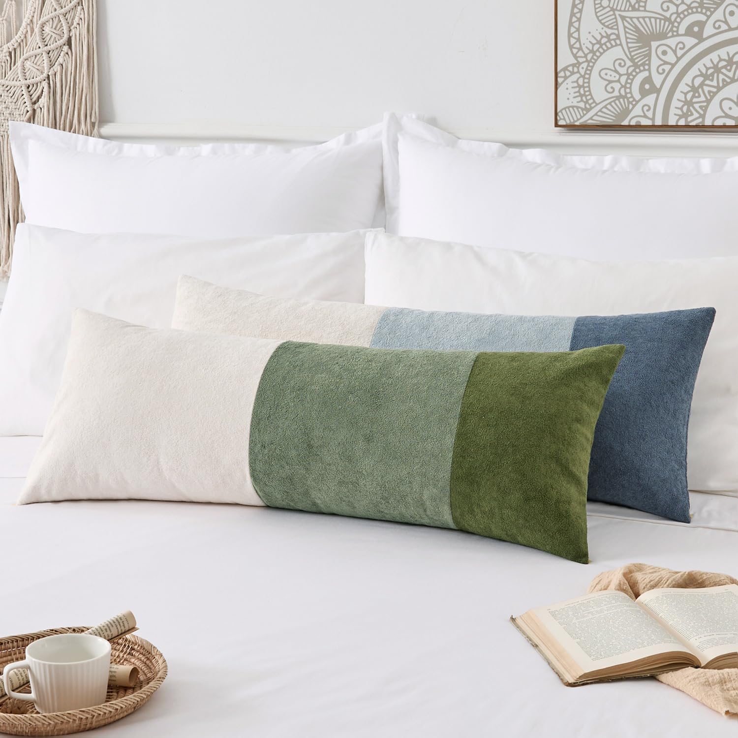 KevinTextile Kevin Textile 14x36 Inch Long Lumbar Cover 1 Pack Three-Colour Patchwork Soft Textured Waterproof Rectangle Cushion Elegant Ac…
