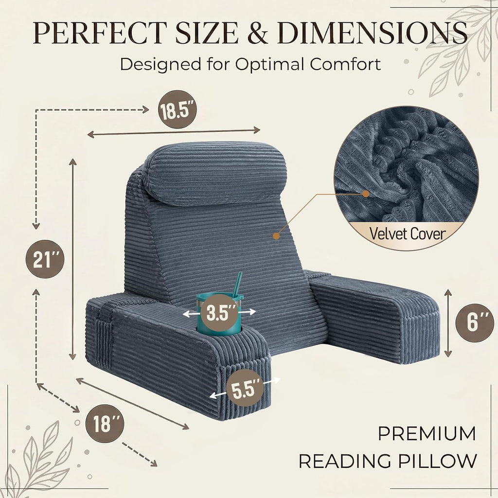 Asawesling Reading Pillow for Adults, Back Pillow for Bed Sitting Up, Backrest Pillow for Sitting in Bed, Detachable Arms with Built-in Cup…
