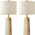 BOBOMOMO Modern Table Lamp Set of 2, Warm Beige Resin Lamp with Natural Stone Look, 27.25" Lamps for Living Room with Linen Shades…