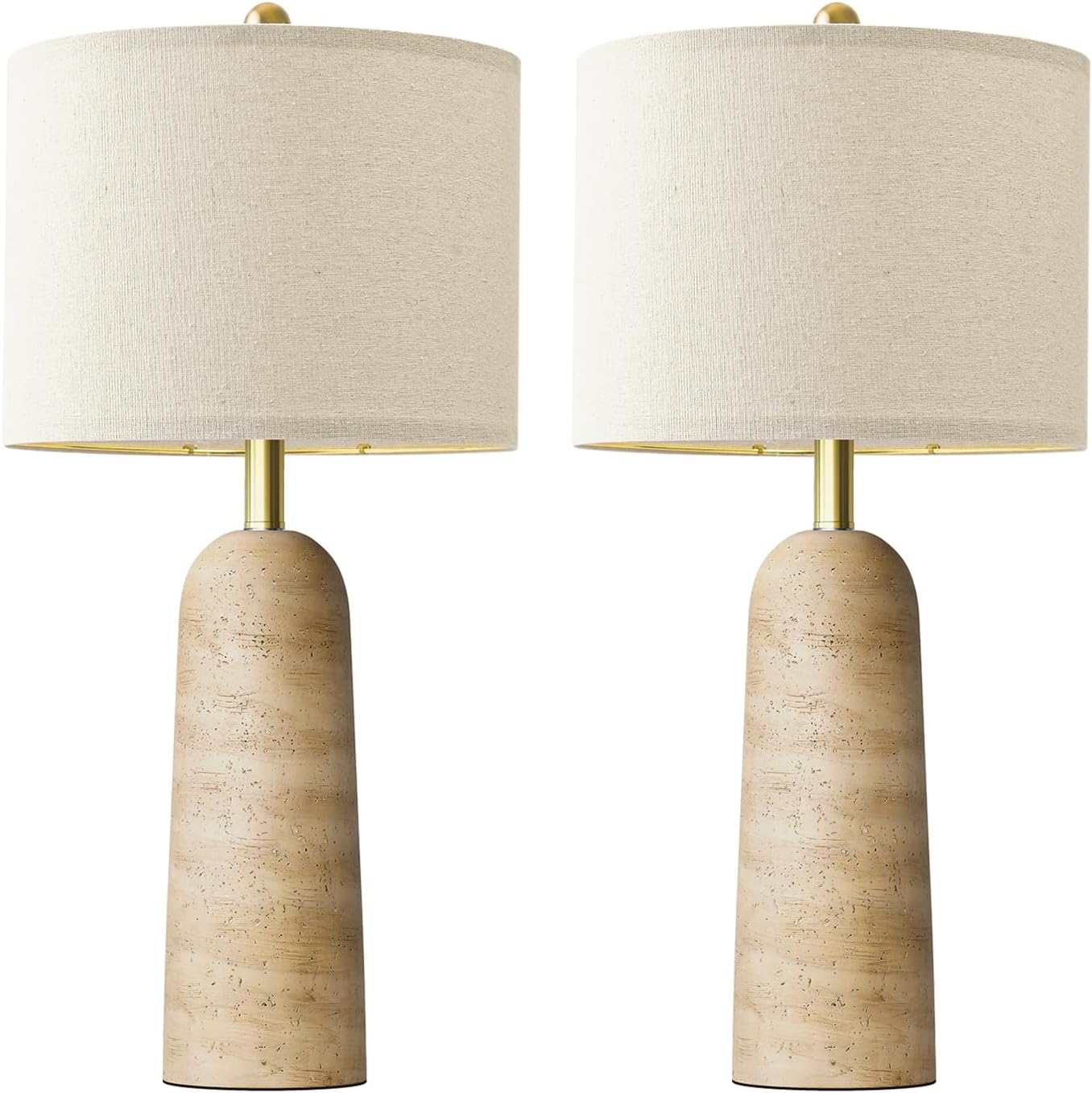 BOBOMOMO Modern Table Lamp Set of 2, Warm Beige Resin Lamp with Natural Stone Look, 27.25" Lamps for Living Room with Linen Shades…