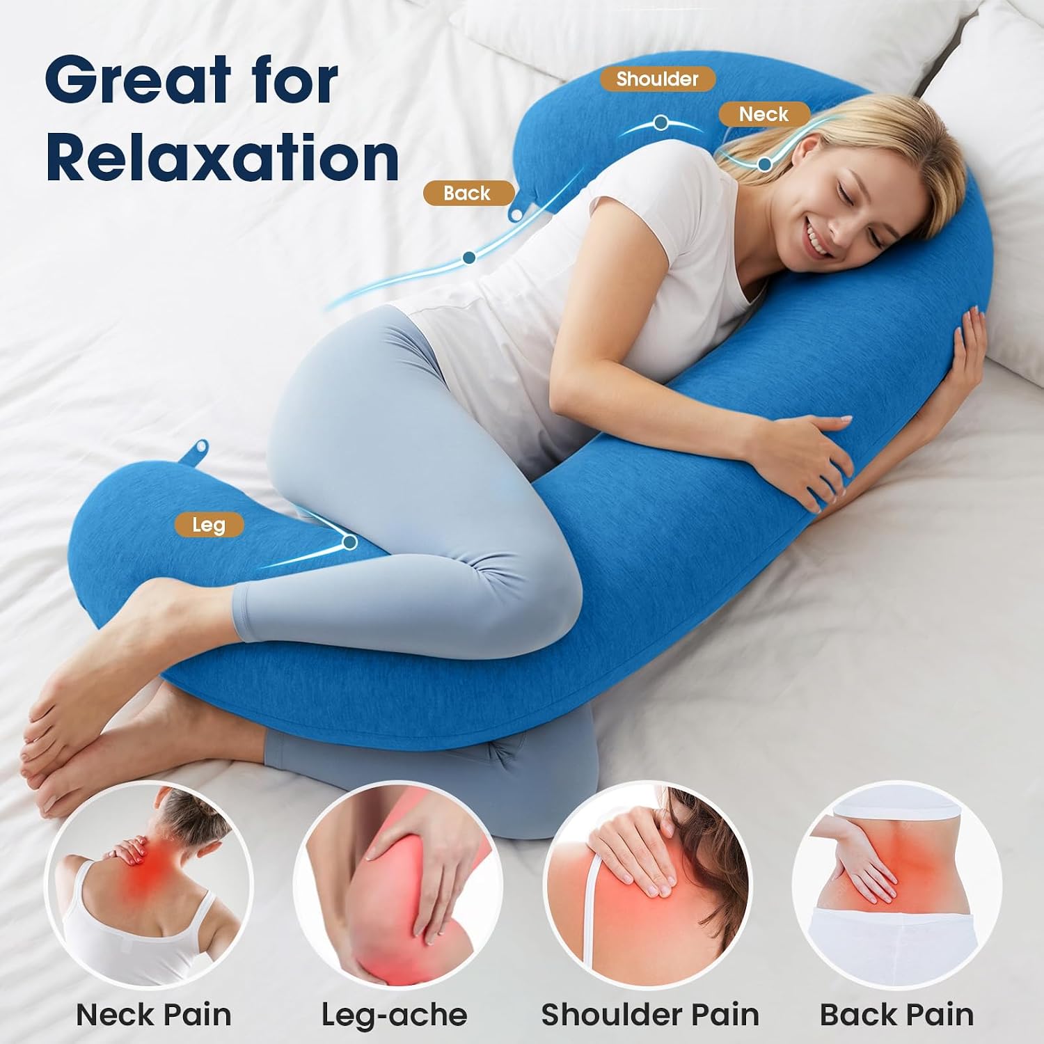 TranquilRelax TranquilRelax C Shaped Body Pillow for Side Sleepers, Memory Foam Long Pillow for Leg, Hip & Back Support, Soft Washab…