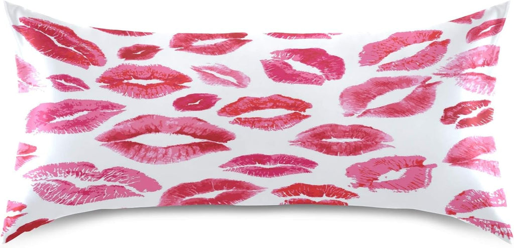 Blueangle Sexy Red Lips Satin Pillowcase for Hair and Skin Silk Pillowcase, King Size(20x40 inches) - Satin Pillow Covers with Envelope…