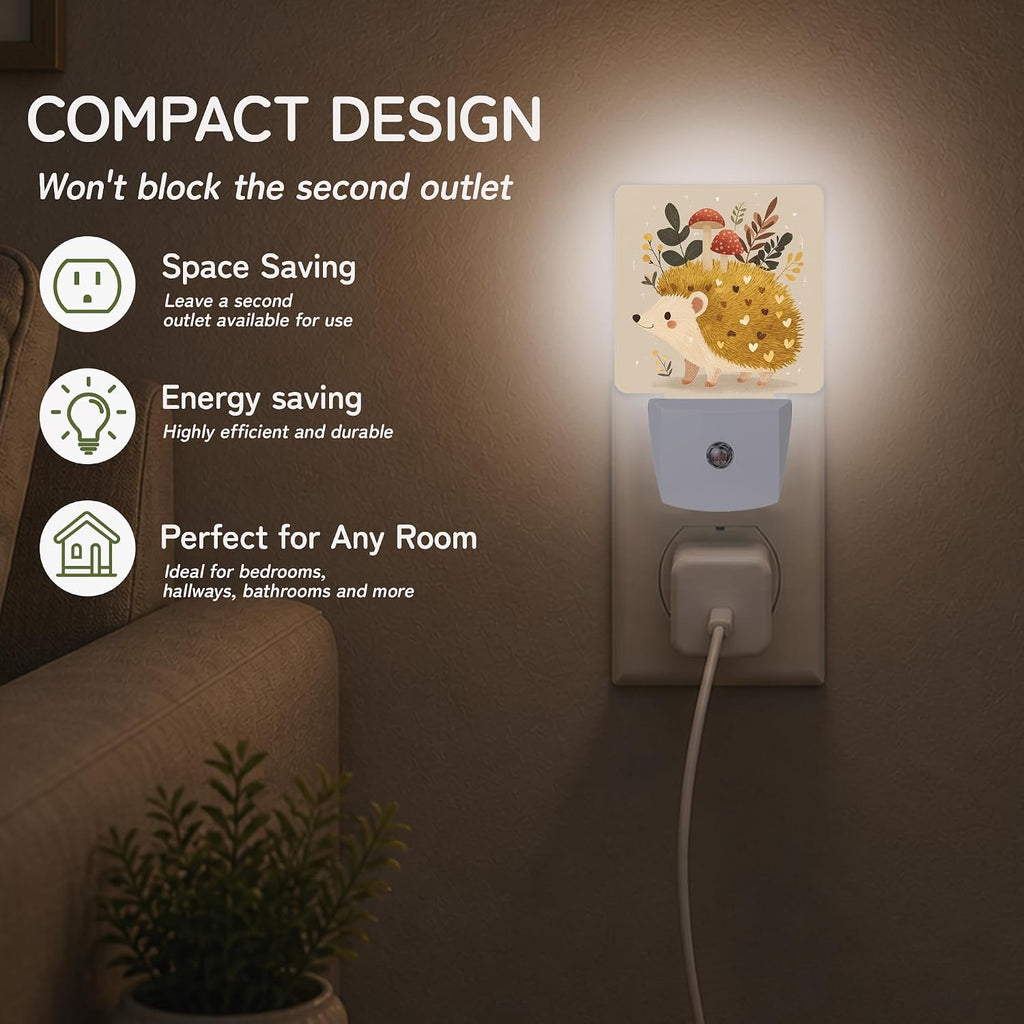 Cute Hedgehog Floral Night Light, Night Lights Plug into Wall with Dusk to Dawn Sensor for Bedroom Bathroom Hallway Kitchen, Decorative…