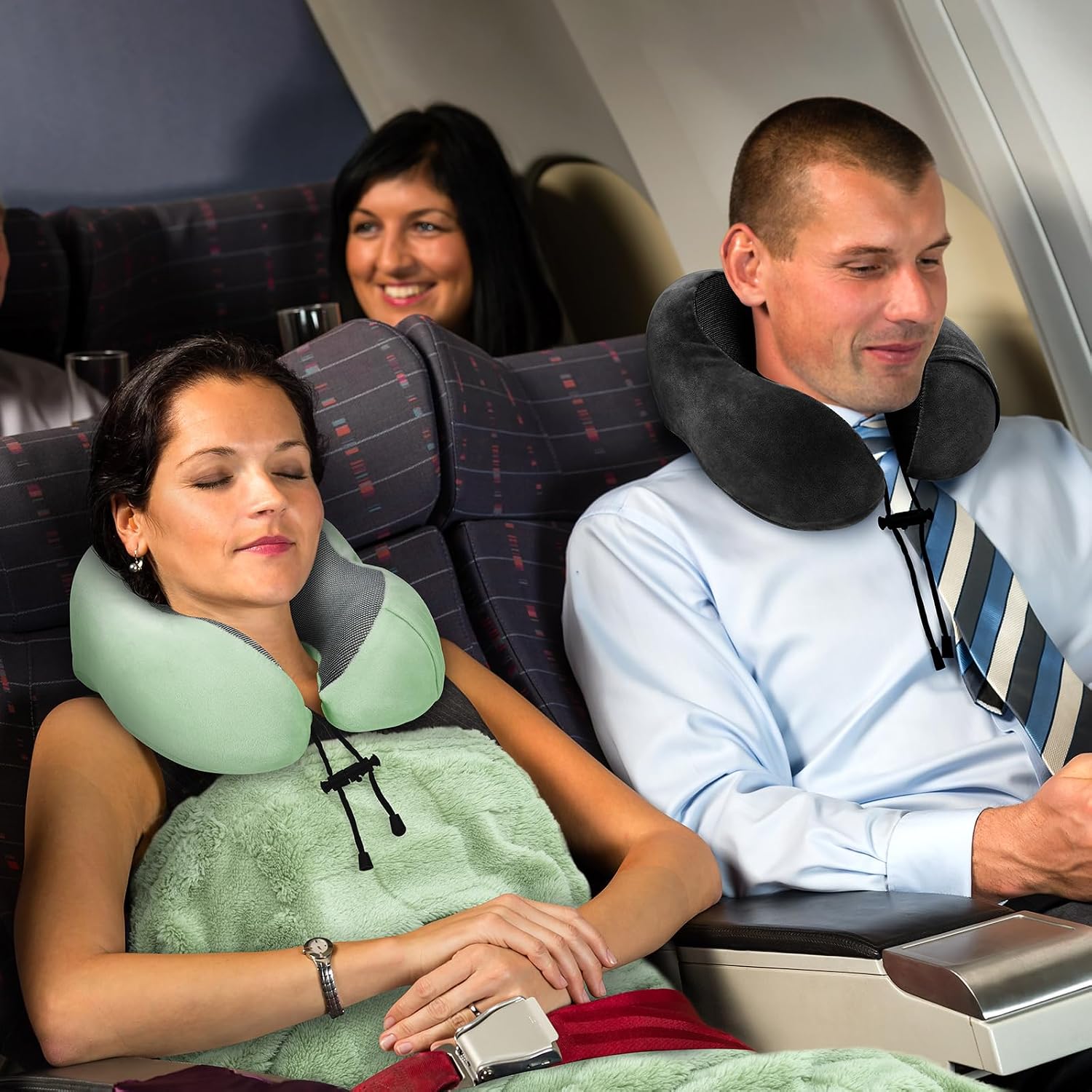 urnexttour Travel Pillow and Blanket Set Neck Pillows Soft Blankets with Sleep Mask Travel Essentials for Airplane Car Memory Foam Sage…