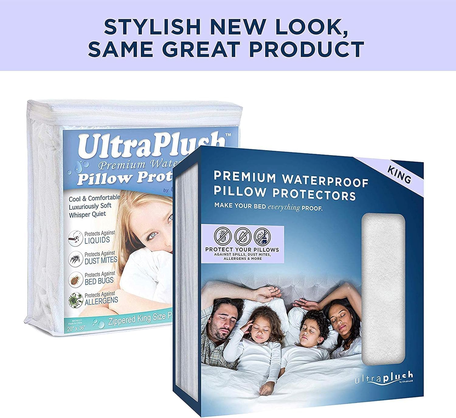 UltraBlock Ultra Plush Premium Waterproof Pillow Protector Set of 2 - Zippered Pillow Case Cover - Super Soft and Quiet Feather Proof…