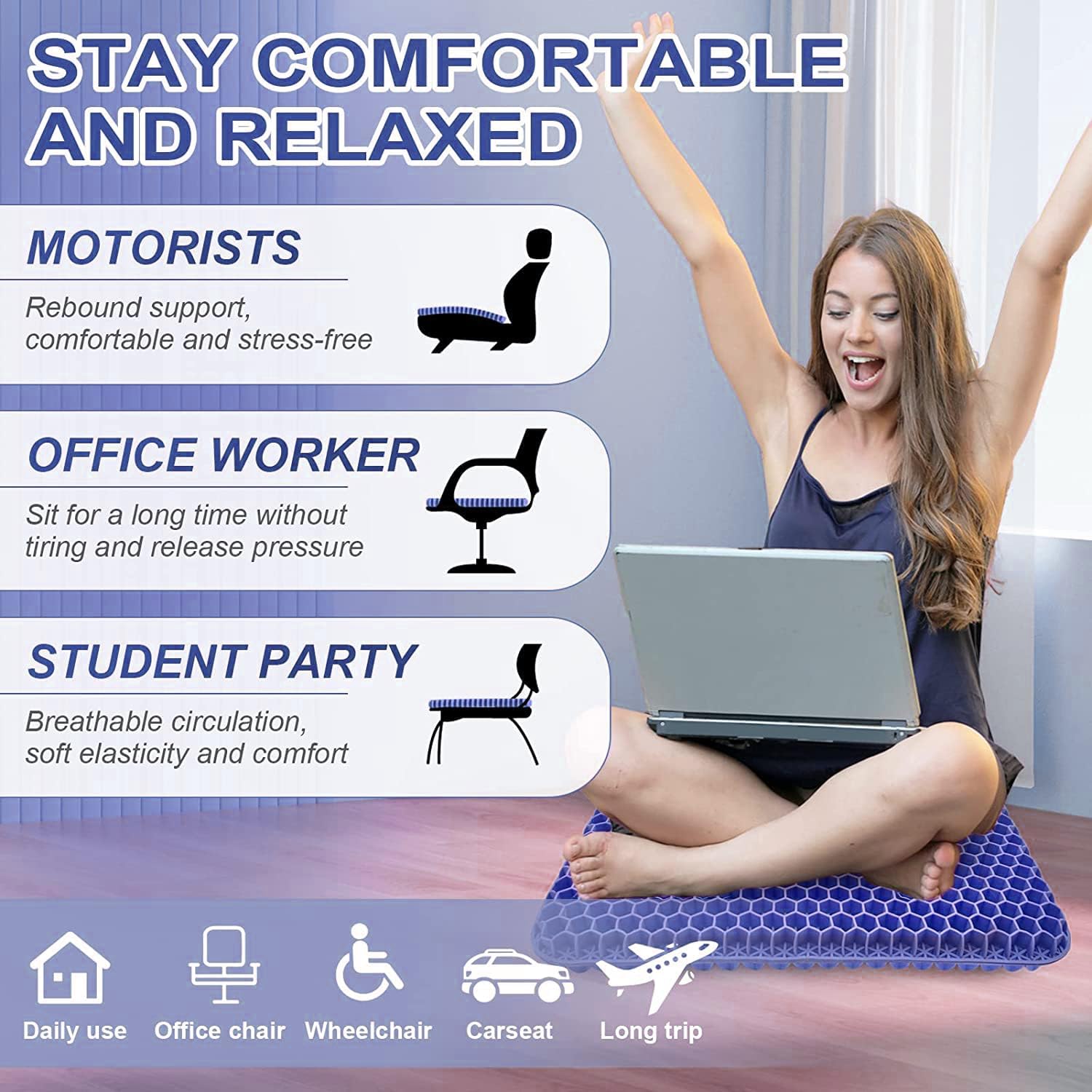 Helishy Gel Seat Cushion, Jumbo&Thick Gel Cushion Chair Pads with Non-Slip Cover for Home Office Car Seat Wheelchair, Soft Breathable Honey…