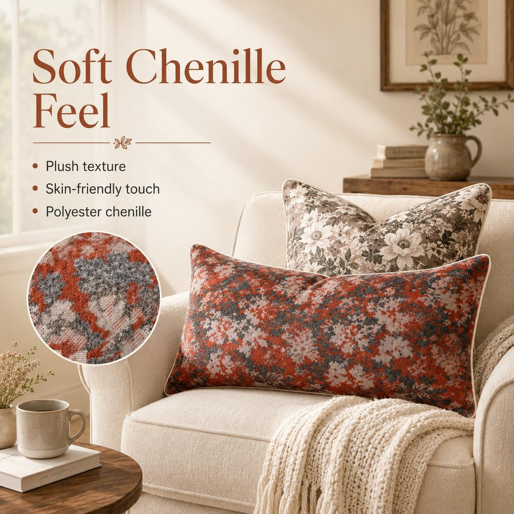 Haguko Vintage Floral Throw Pillow Covers 14x36 Long Lumbar Tapestry Chenille Soft Decorative Farmhouse Rectangular Accent Body Pill…