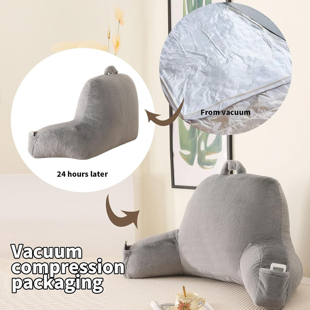 Pajeo Large Plush Backrest Pillow for Sitting in Bed, Faux Fur Sitting Pillow with Support Arms, Oeko-TEX Certified Aesthetic Lounging Pillow…