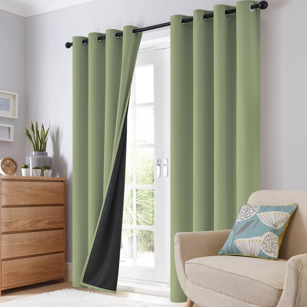 SimpleHome 100% Blackout Curtains for Bedroom, Thermal Insulated Grommet Window Drapes Room Darkening Sage Curtains for Living Room with Bla…