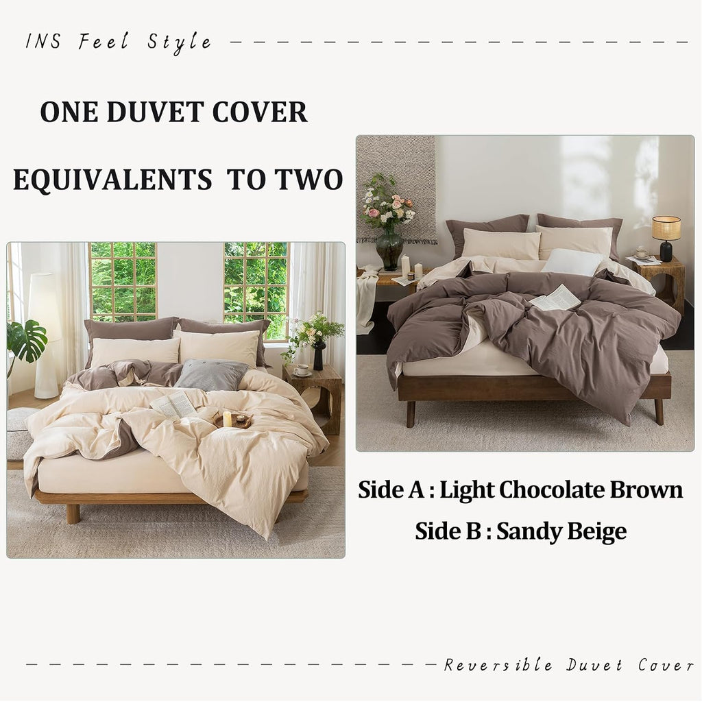 Bdear 3 Pieces Reversible Duvet Cover Set Queen Size 90''W x 90''L, 100% Washed Cotton Duvet Cover with Zipper Closure Plus 2 Pillowcases,…