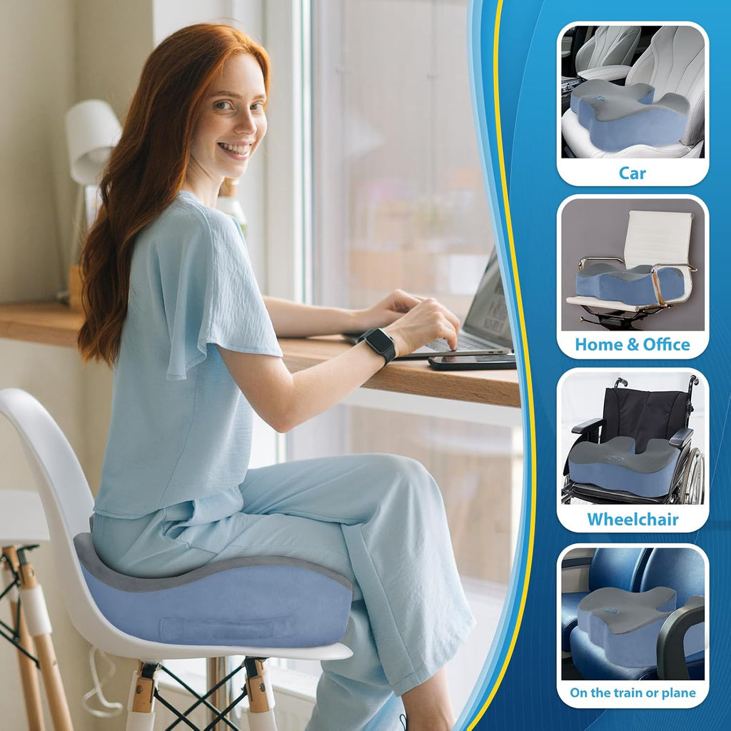 BlissTrends Seat Cushion,5.2in Thick Memory Foam Cushions for Office Chair, Car Seat, Airplane, Relieving Pressure Tailbone Sciatica Back P…