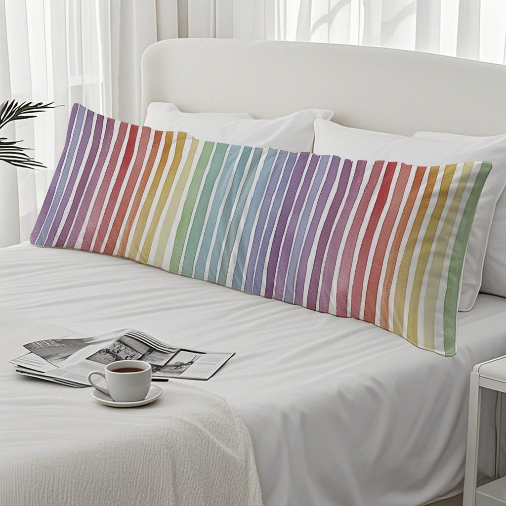 Boho Colorful Striped 20x54 Body Pillow Cover, Minimalist Boho Watercolor Rainbow Striped Decorative Long Body Pillow Cases for Kids Room…