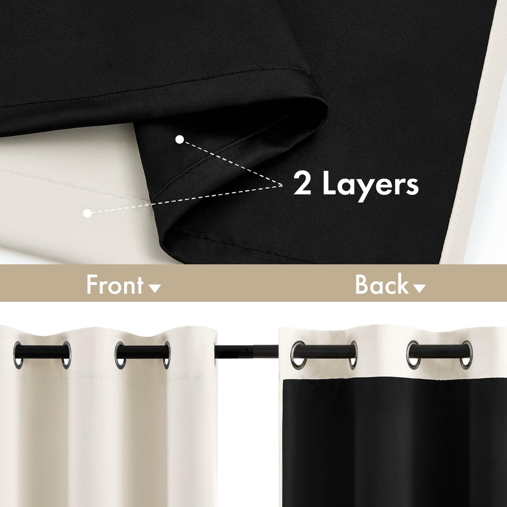 Miulee Cream 100% Blackout Curtains for Bedroom 90 Inch Long, 2 Thick Layers Thermal Insulated Black Out Window Curtains with Black Liner,…
