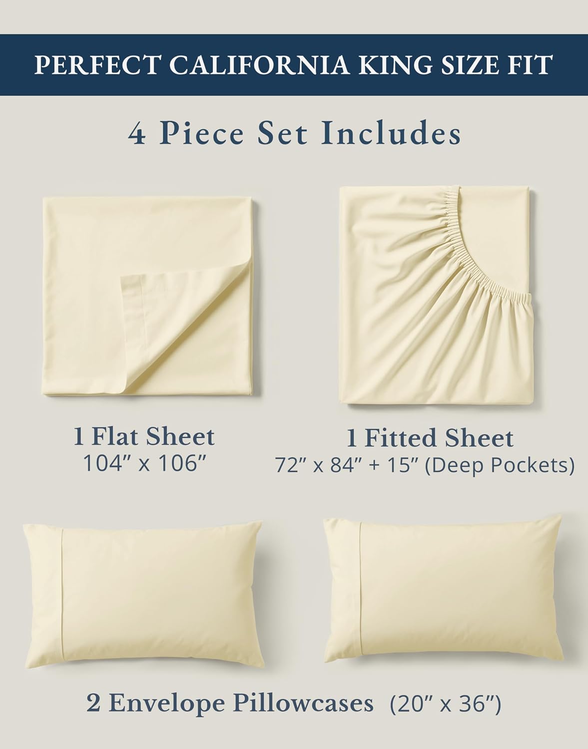 LaneLinen LANE LINEN 100% Organic Cotton California King Sheets Set, 4-Piece Pure Organic Cotton Long Staple Percale Weave Soft Bedding She…