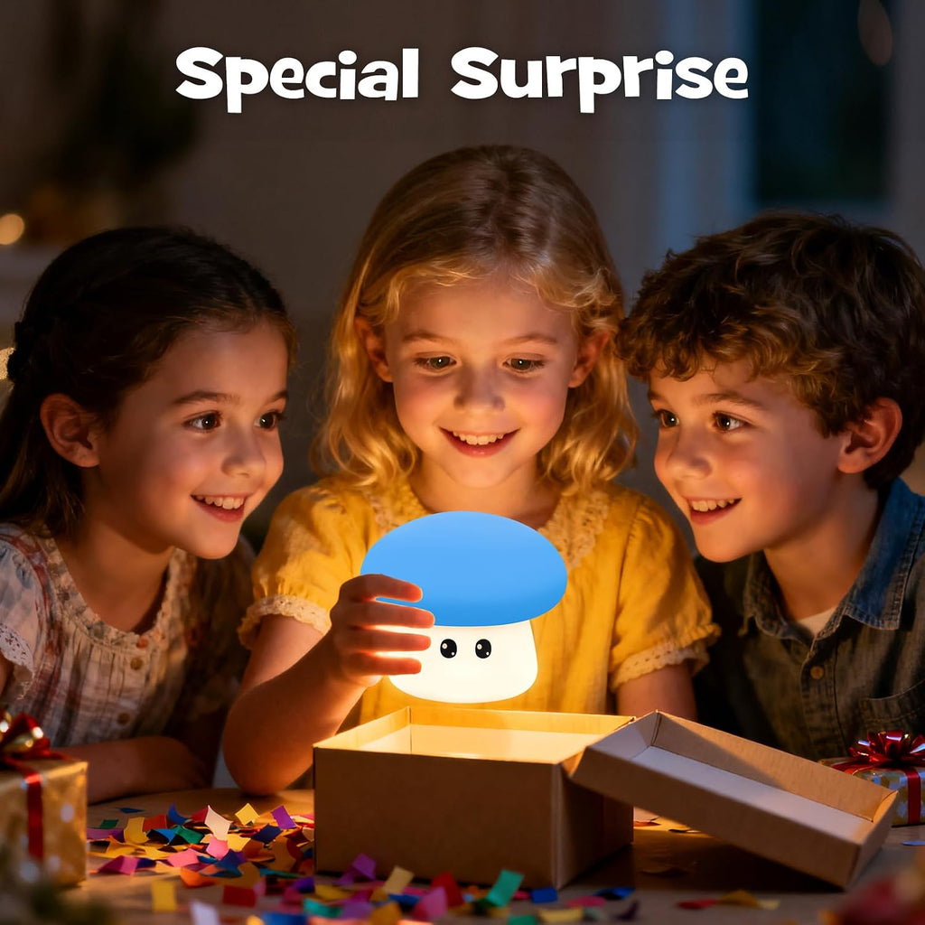 Squishy Big Eyes Mushroom Night Light with RGB Mode 3 Brightness Adjustable Nursery Breastfeeding Nightlight Cute LED Blue Mushroom Lamp…