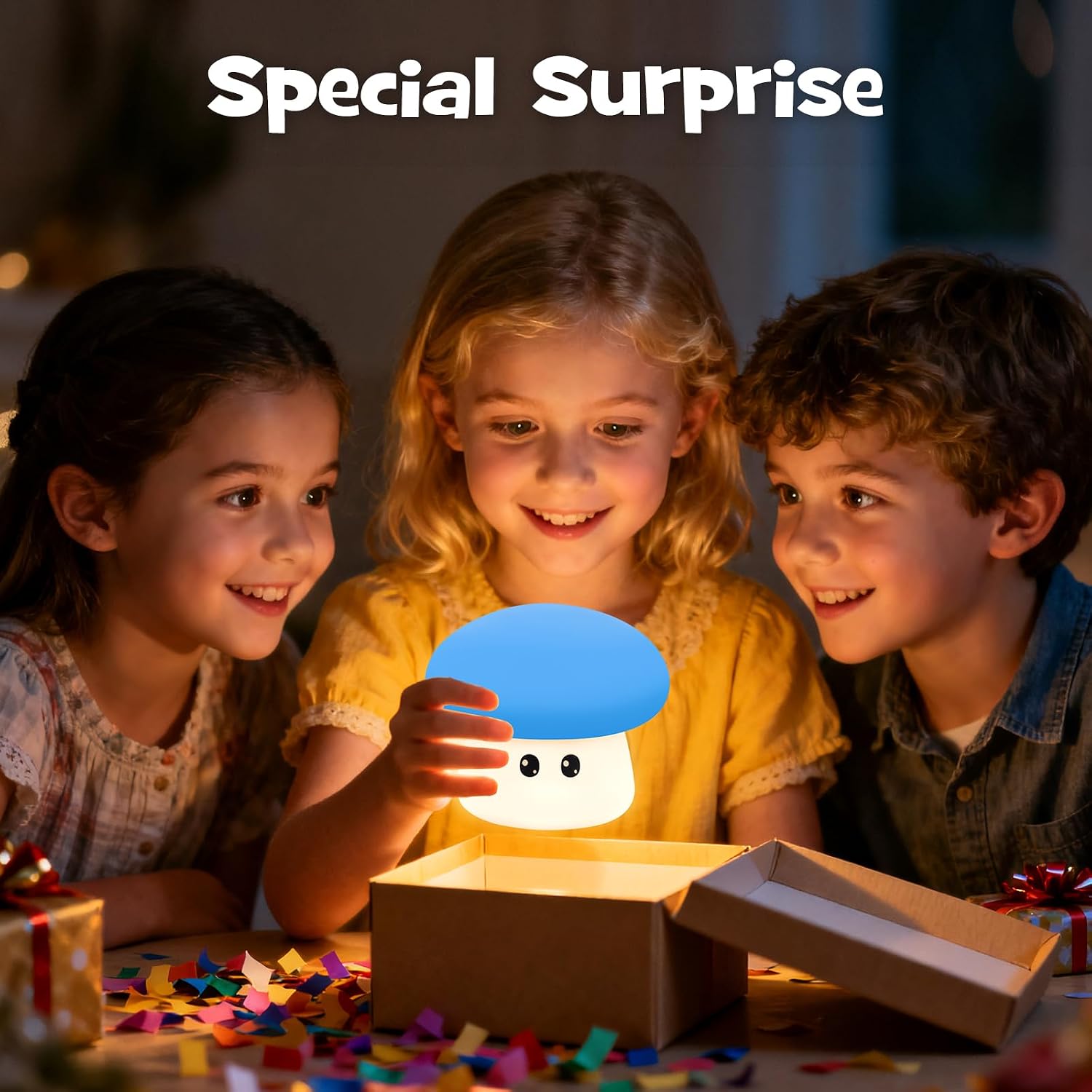 Squishy Big Eyes Mushroom Night Light with RGB Mode 3 Brightness Adjustable Nursery Breastfeeding Nightlight Cute LED Blue Mushroom Lamp…