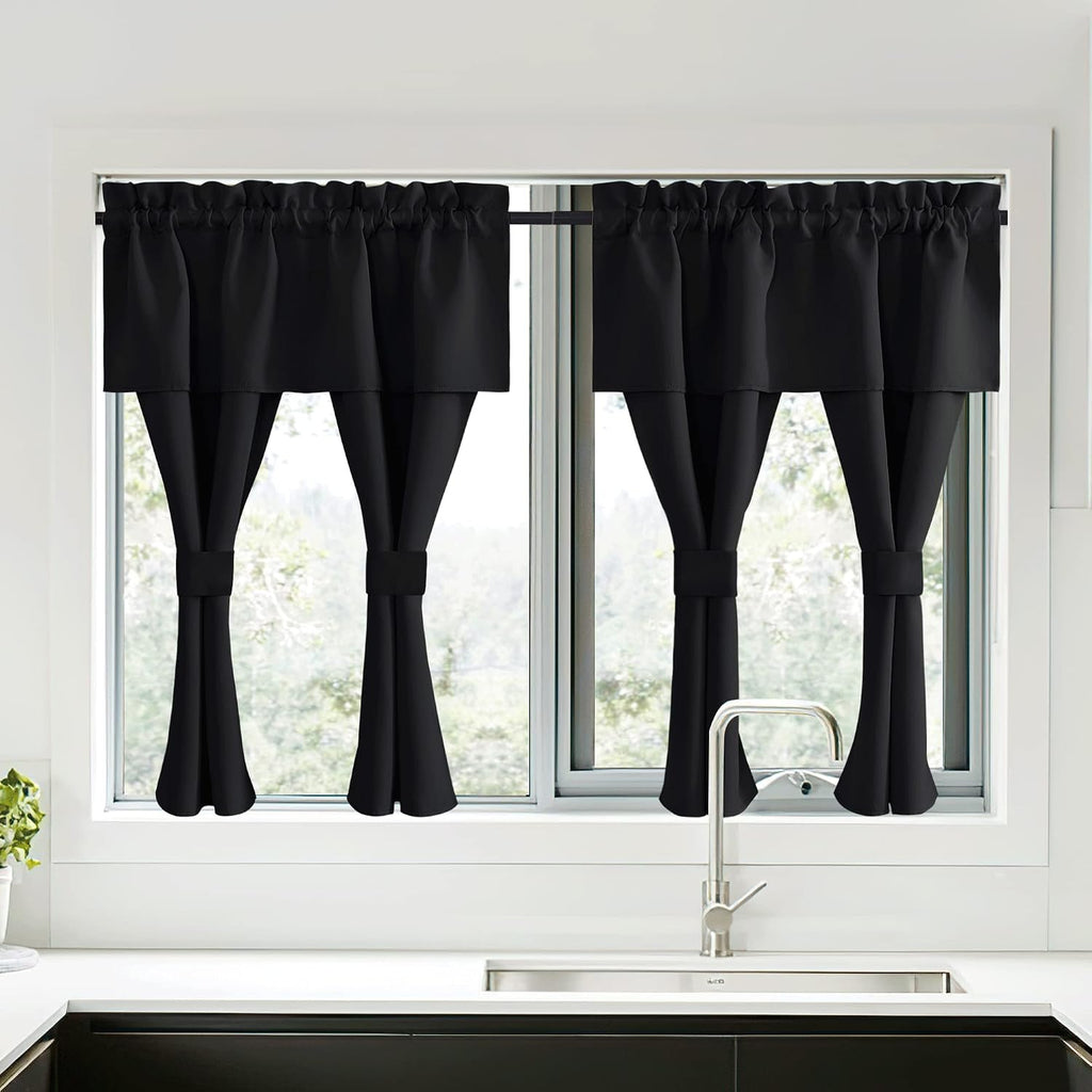 Nicetown Black Blackout Curtains with Attached Valance, Solid Room Darkening Window Treatment Drapes/Draperies for Bedroom (2 PCs, 52 inche…