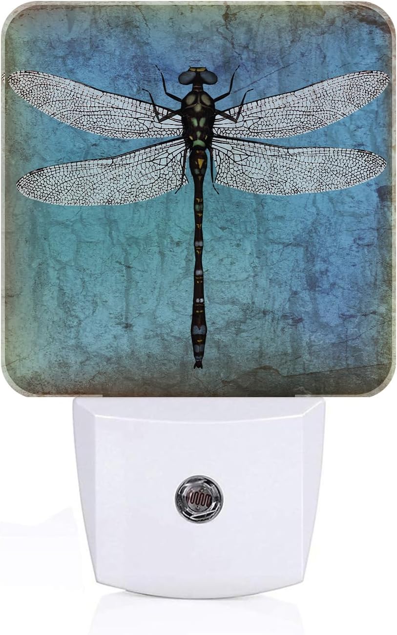 Blue Vintage Dragonfly Night Light, Plug Into Wall Decor for Stairway, Hallway, Kitchen, Dusk to Dawn Sensor Nightlights for…