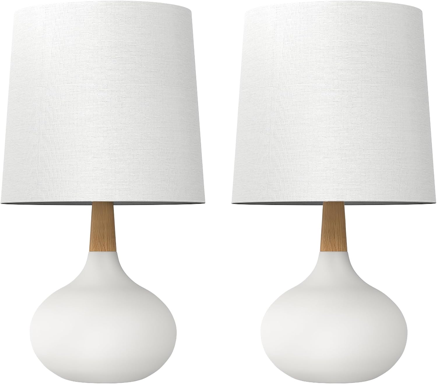 Hightry 14" Small Ceramic Table Lamp Set of 2, Bedside Lamp for Living Room with Natural Wood Stem & Linen Shade for Home Decor, Modern Far…
