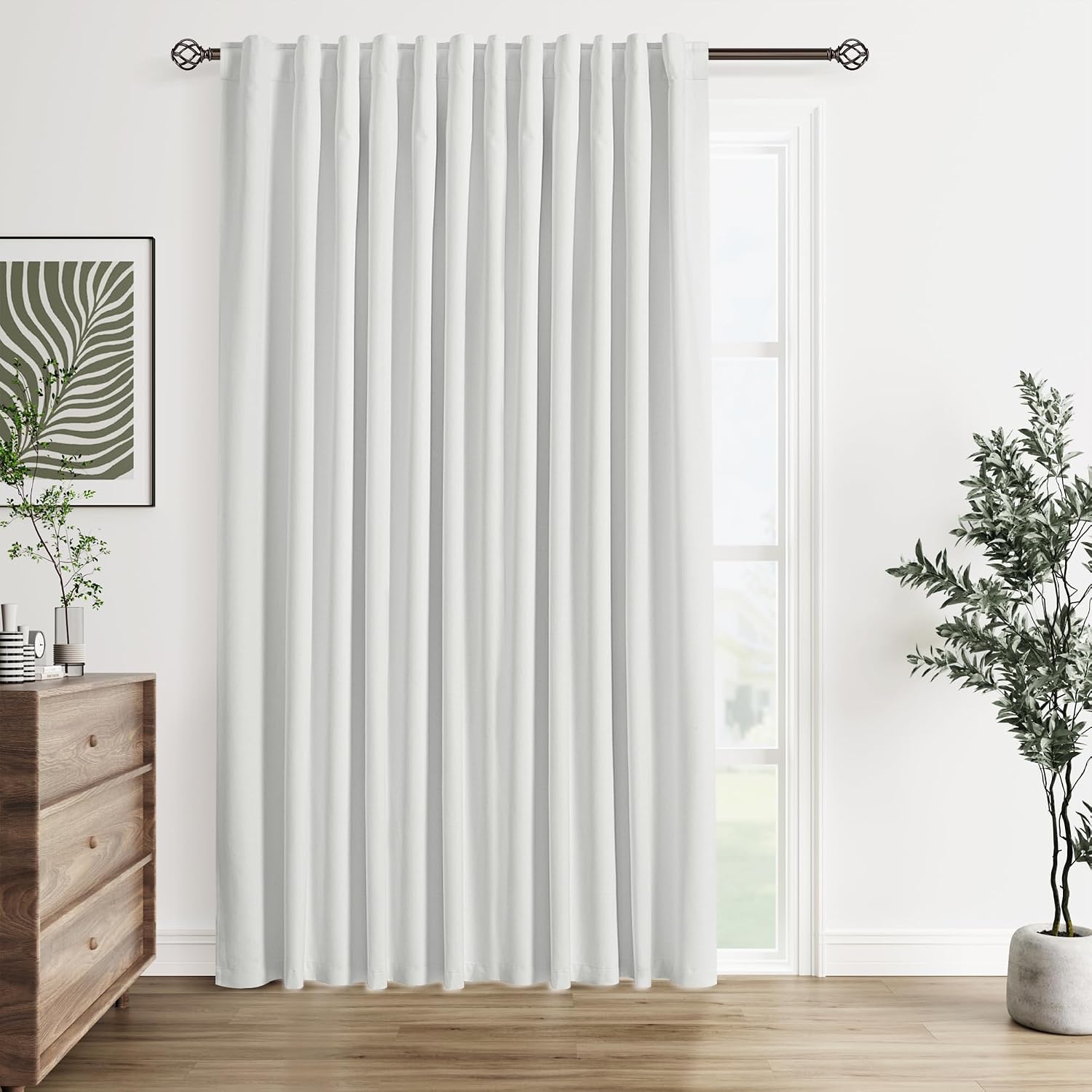 Guken 100% Blackout Extra Wide 100 Inch Linen Patio Silding Door Curtains 84 Inches Long for Bedroom Living Room Divider Curtain Back Tab T…