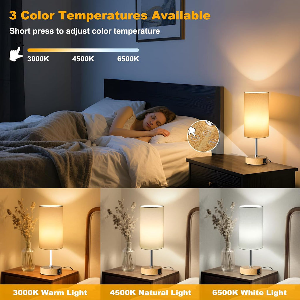 Unicozin Small Table Lamp, 3CCT & 7 RGB Color Changing, Dimmable Nightstand Lamp with Wood Grain Base, Touch Bedsides Lamp for Bedroom…