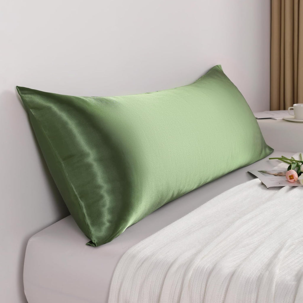 Ntbay Satin Body Pillowcase for Hair and Skin, Luxurious and Silky Pillow case with Envelope Closure, 20x54 Inches, Olive Green 54 Inches G…