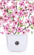 Spring Flowers Blossom Night Light, Plug Into Wall for Boys Girls Bedroom Decorative Square Night Light Lamp 0.5w Sleep Friendly