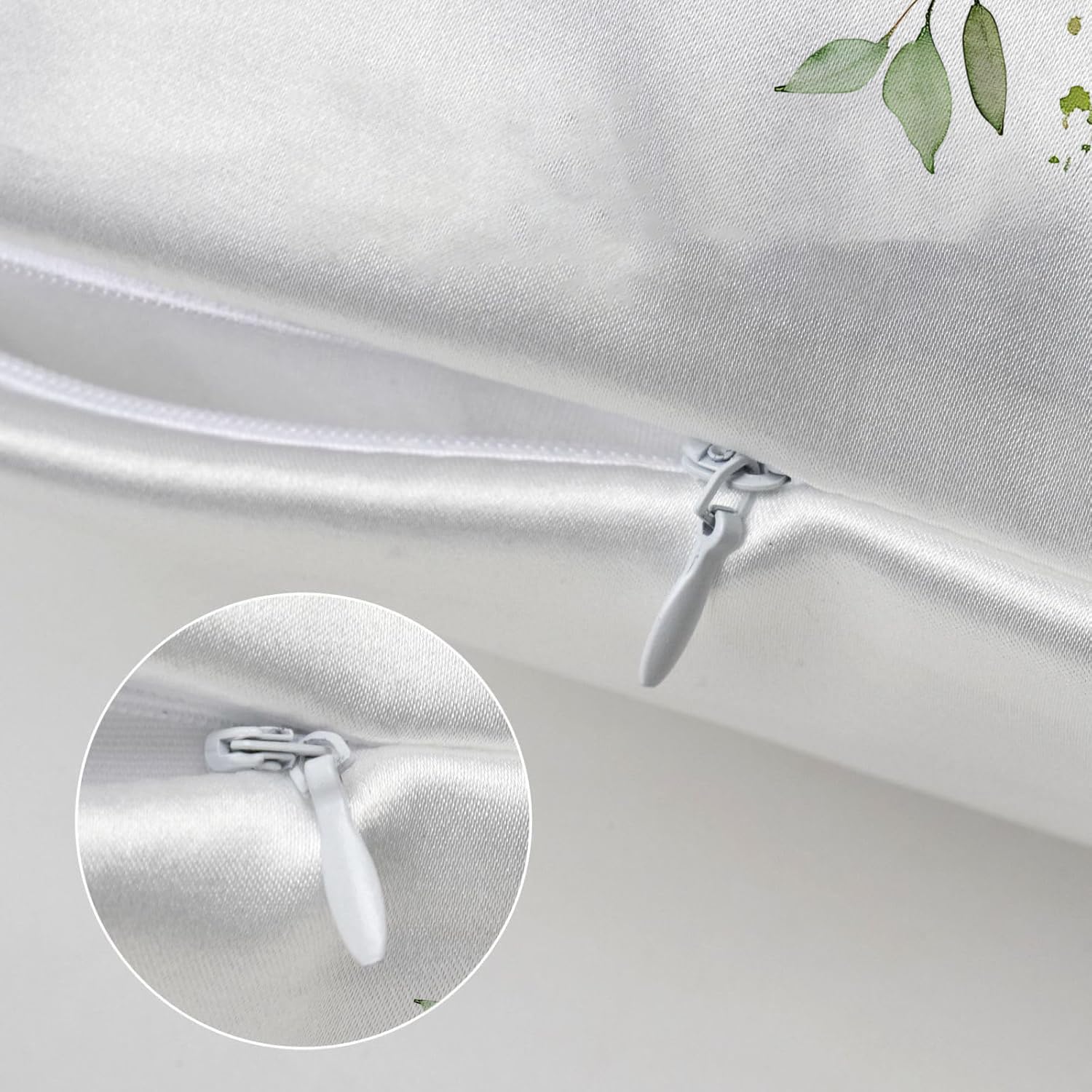 Imitation Silk Pillowcase for Hair and Skin Floral Watercolor Green Branches 1 Pack Satin Queen Pillowcase with Hidden Zipper Cooling…