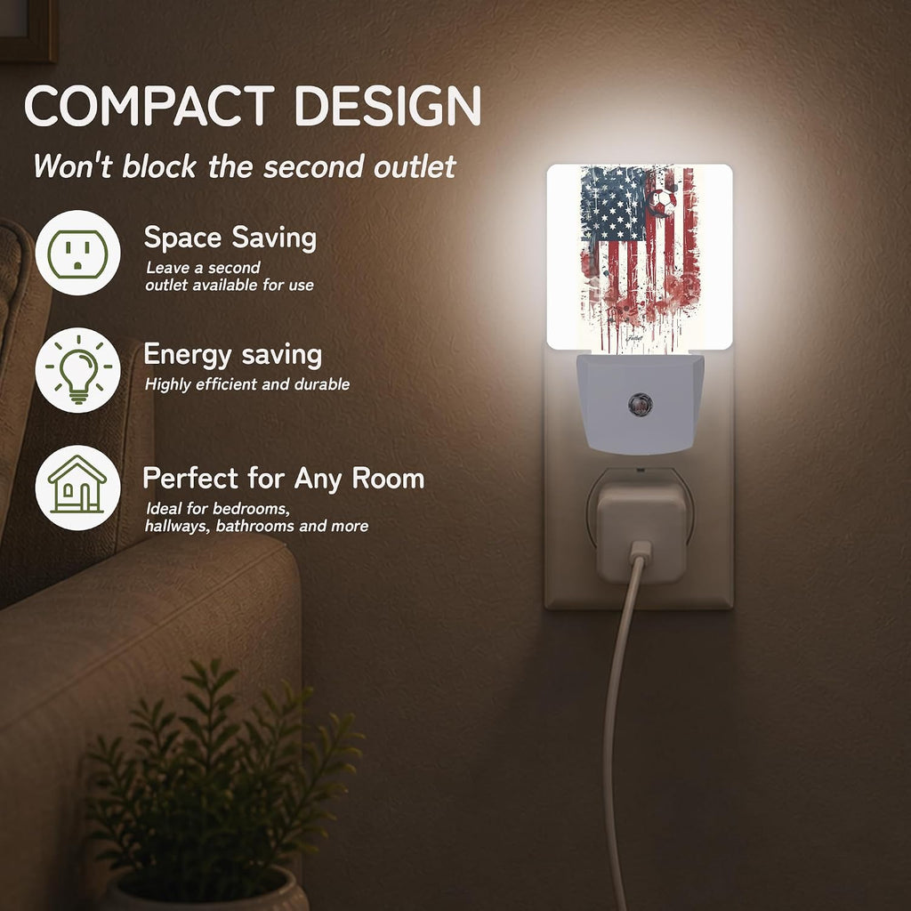 Night Light, Soccer American Flag Night Lights Plug into Wall for Bedroom Bathroom Hallway Kitchen, Dusk to Dawn Sensor Decorative Gift…