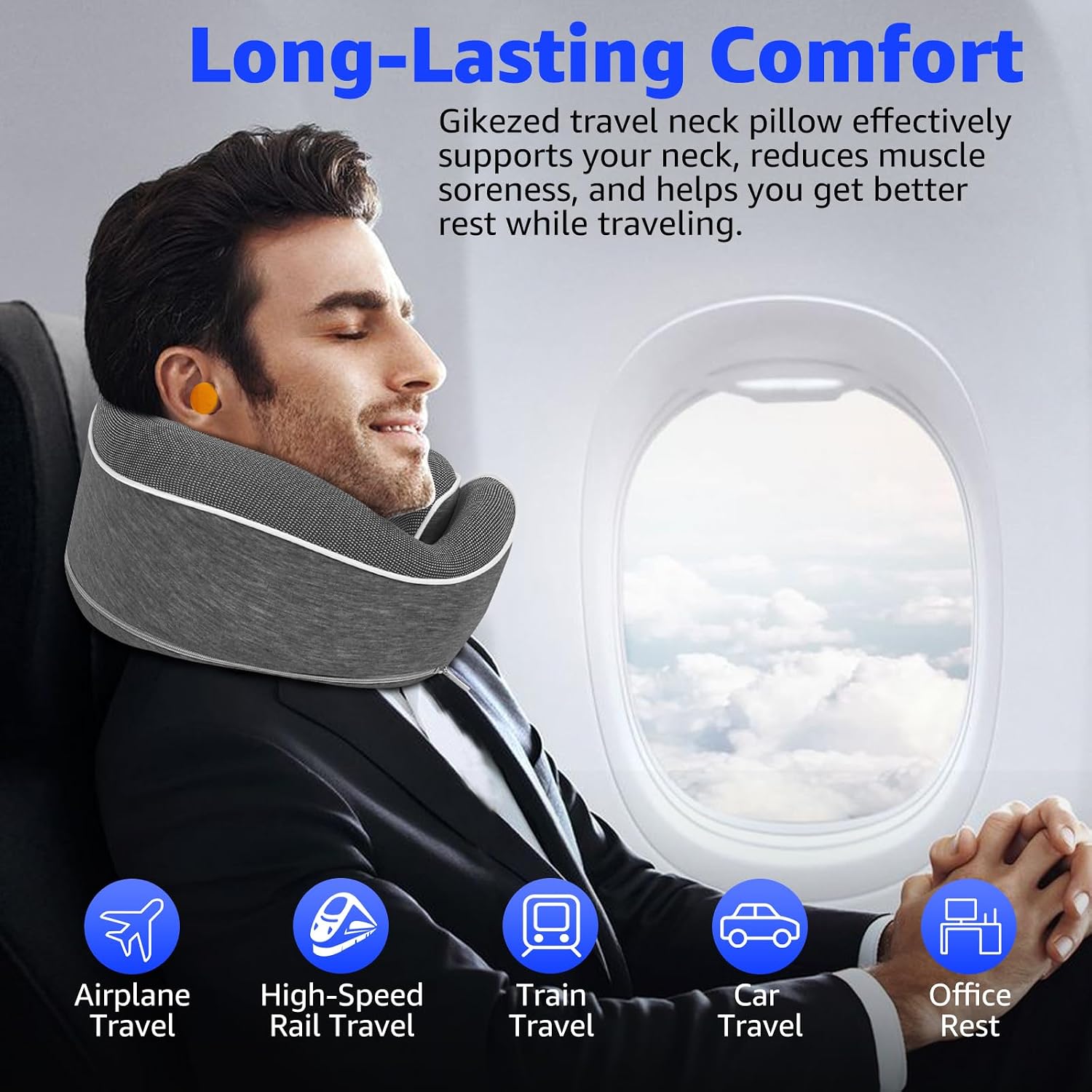 Travel Pillows for Airplanes Ergonomic Memory Foam Neck Pillow for Travel - 360° Head & Neck Support for Sleeping on Flights, Cars…