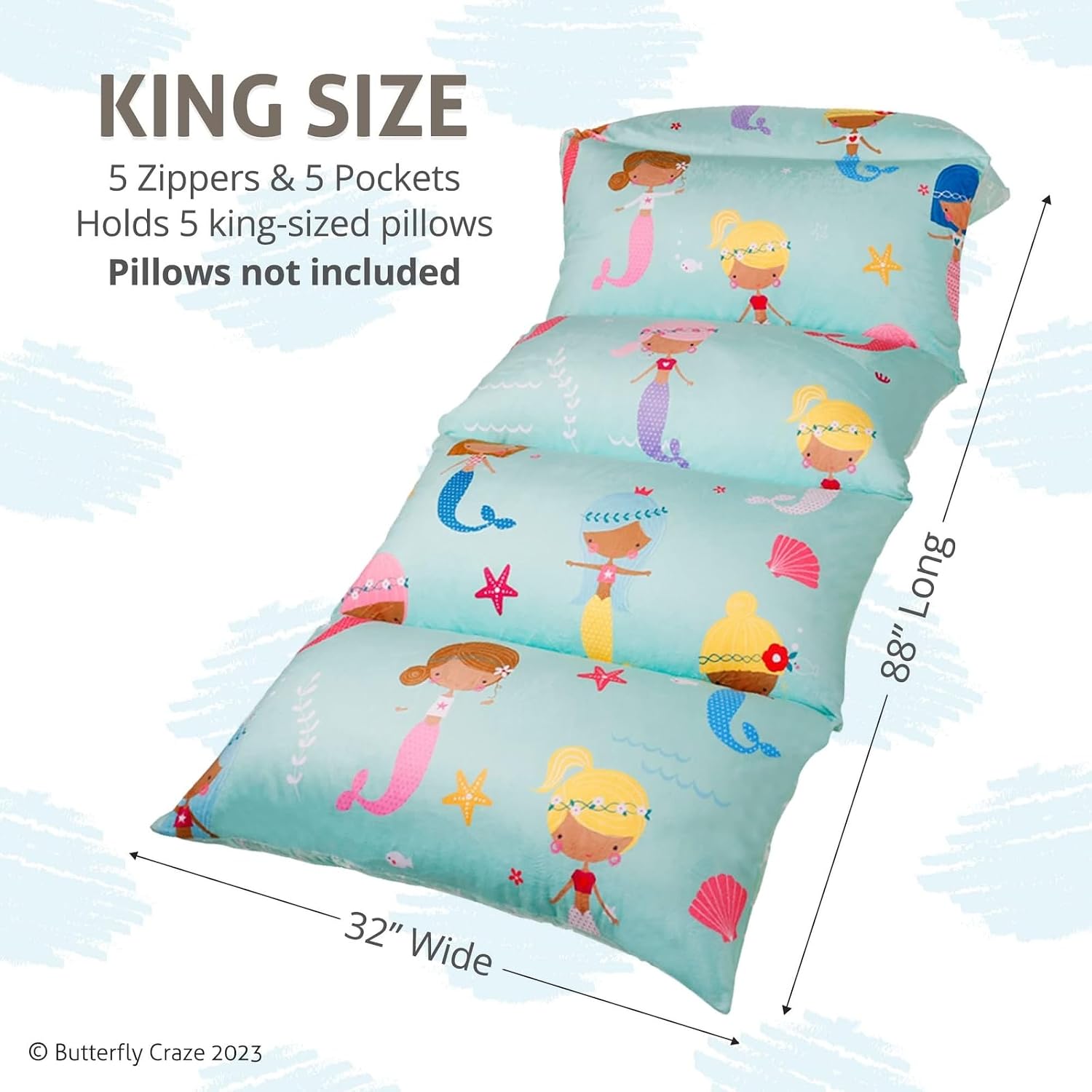 Butterfly Craze Floor Pillow Case - Lounge & Nap Cover for Floor Lounger Pillow - Adjustable Fit for Guest Bed & Sleeping Pad - Machine…