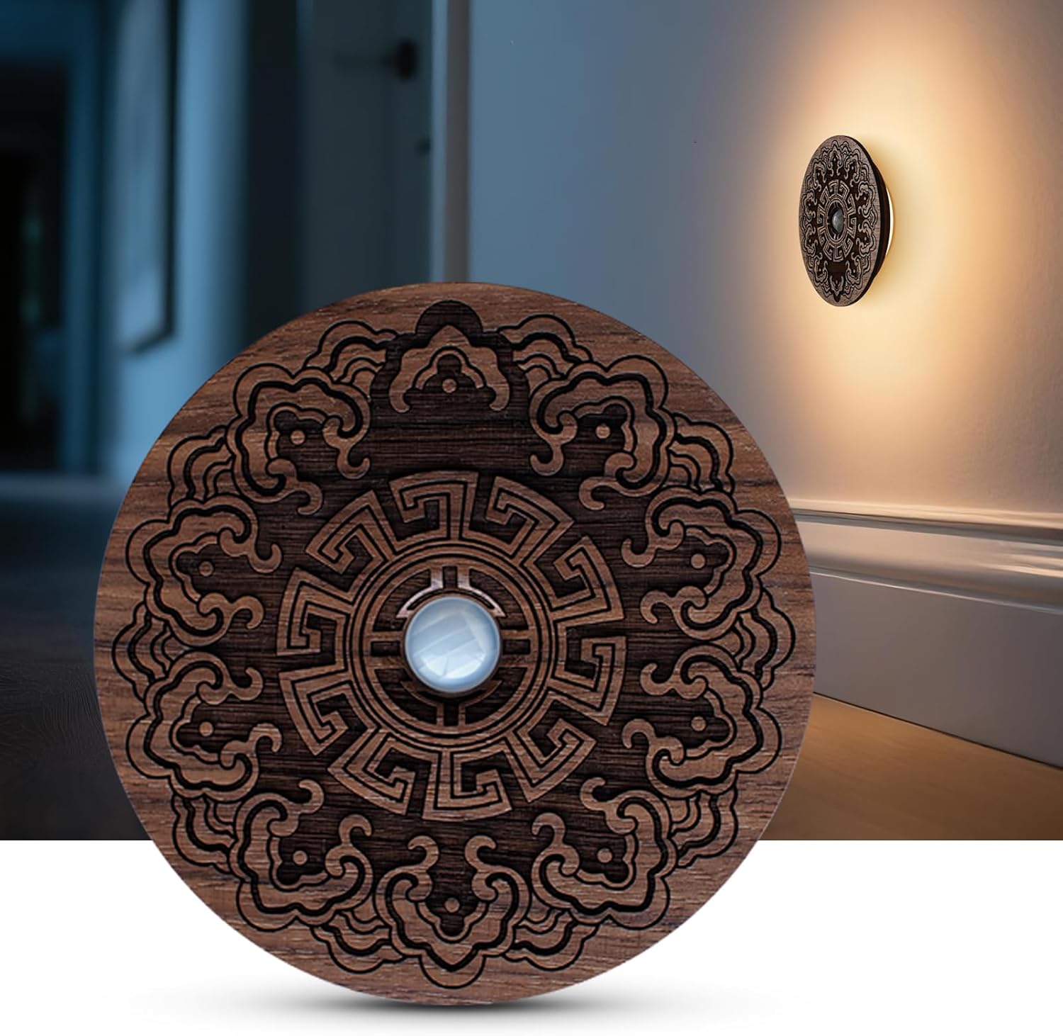 Motion Sensor Night Light Wood USB Rechargeable Stick-On Step Lights Magnetic Small Wall Lights for Hallway Bedroom Living Room Stair…