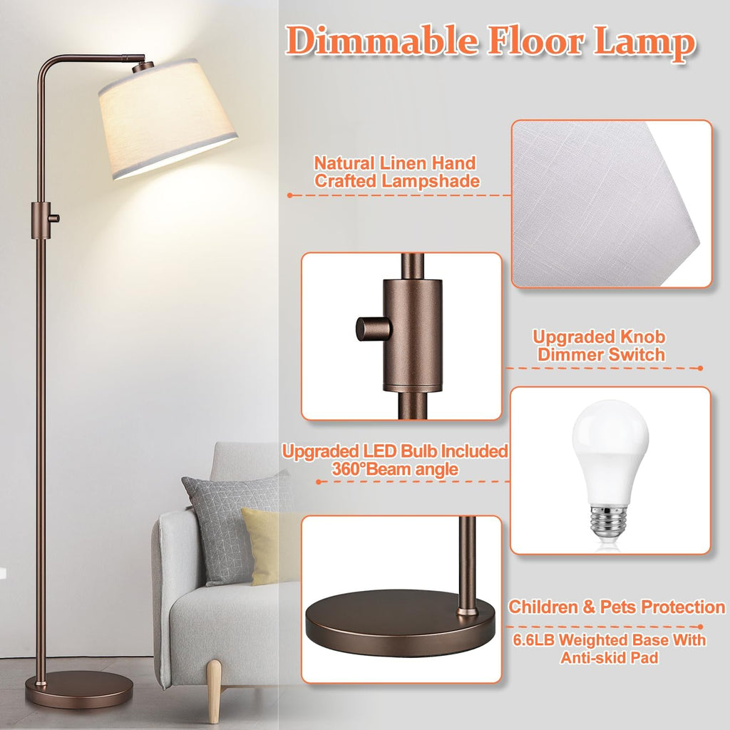 Nintiue [Upgraded] Dimmable Floor Lamp, 1000 Lumens LED Edison Bulb Included, Modern Arc Standing Tall Brown Floor Lamp for Living Room…