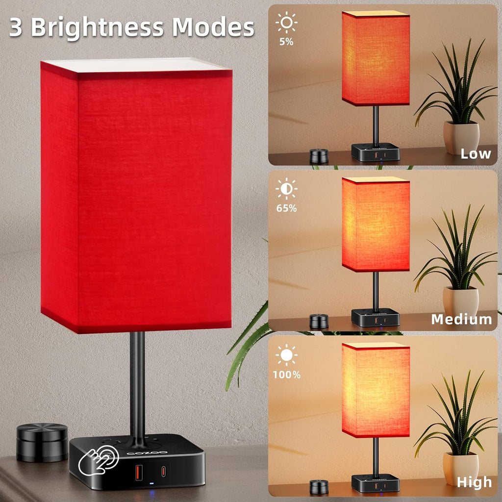 Bedroom Table Lamp with Remote Operation Control, Dimmable Bedside Table Desk Light with USB C+A Charging Ports 2 AC Outlets, Nightstand…