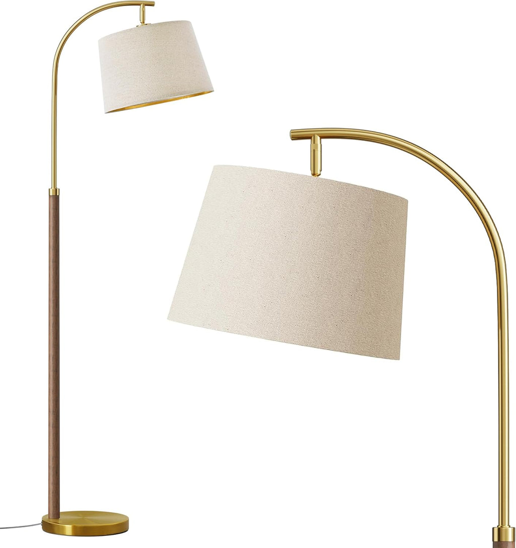 G-SAFAVA 63" Wood Floor Lamps for Living Room with Foot Switch Arc Tall Standing Lamp for Bedroom Mid Century Modern Corner Gold Floor…