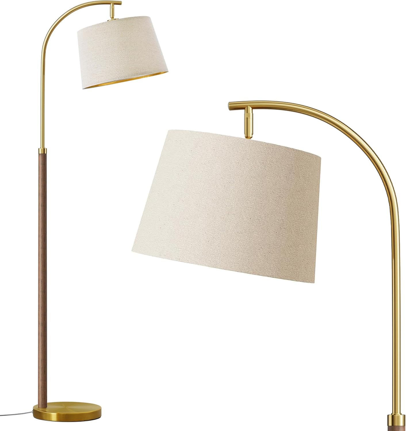 G-SAFAVA 63" Wood Floor Lamps for Living Room with Foot Switch Arc Tall Standing Lamp for Bedroom Mid Century Modern Corner Gold Floor…