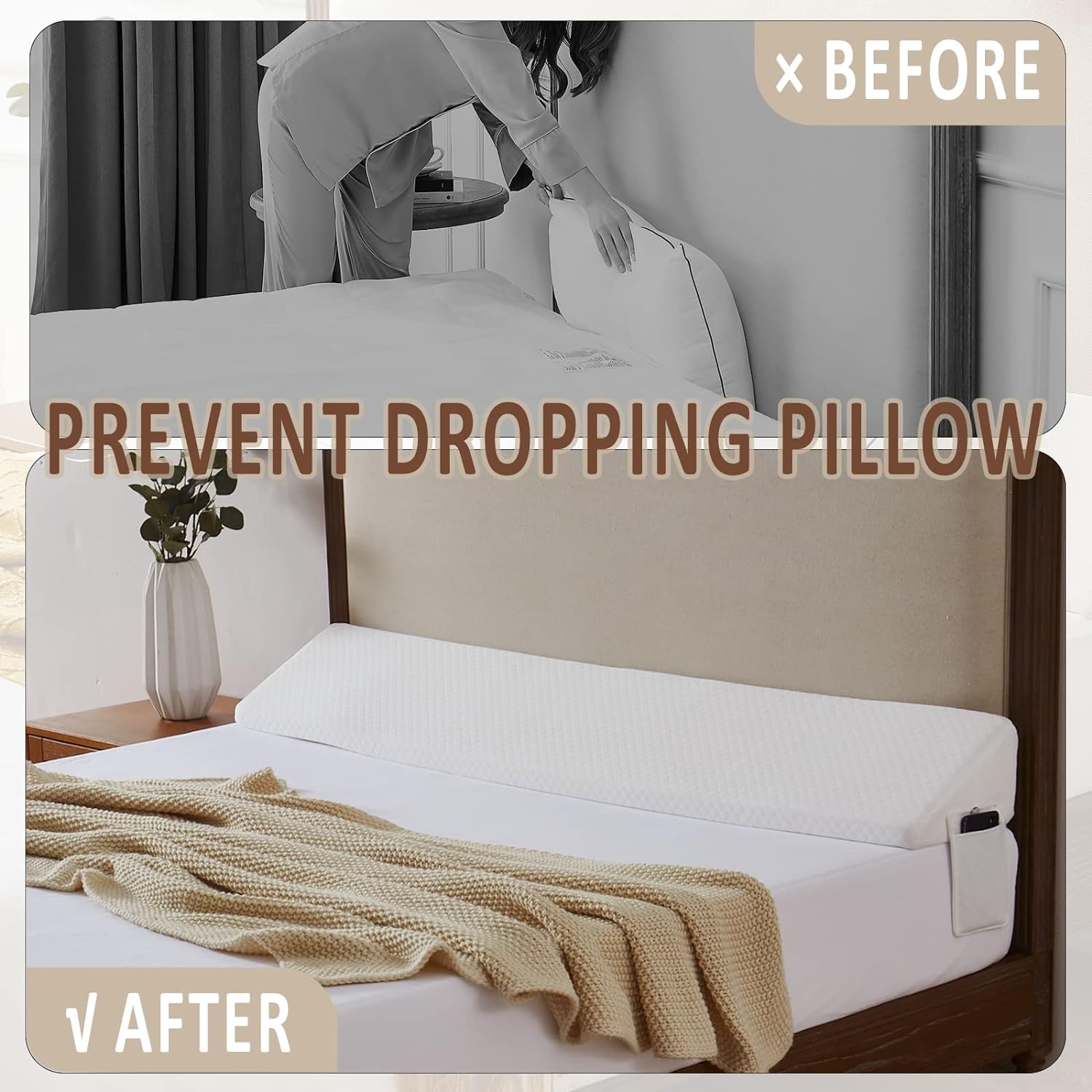 Homemate Twin Size(39"x6.5"x5") Bed Wedge Pillow for Headboard - Upgraded Bed Gap Filler Twin Between Mattress and Headboard - Wedge…