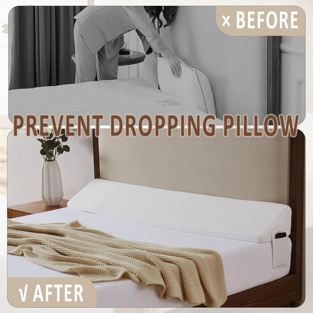 Homemate Twin Size(39"x10"x6") Bed Wedge Pillow Stopper - Bed Gap Filler(0-8") - Headboard Pillow - Triangle Bloster Pillow Wedges - White